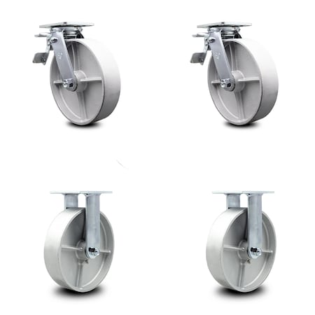 Service Caster 8 Inch Semi Steel Caster Set with Roller Bearing 2 Brakes 2 Rigid SCC-TTL30S820-SSR-2-R-2
